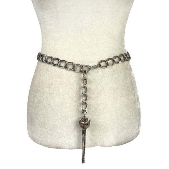 VTG Retro Silver Belt Metal Link Chain Belt Tassel Charm - Picture 8 of 15